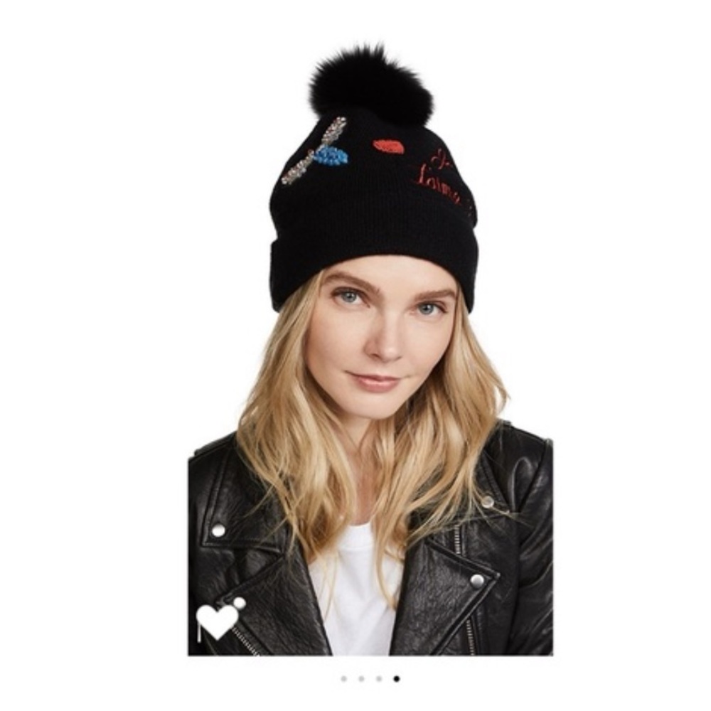 NWT Cinq À Sept Fur pompom Embellished Beanie